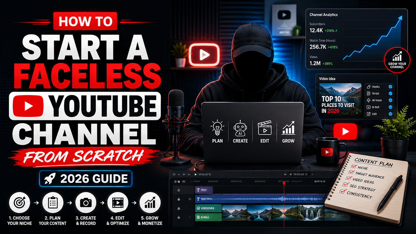 How to Start a Faceless YouTube Channel From Scratch (2026 Guide)