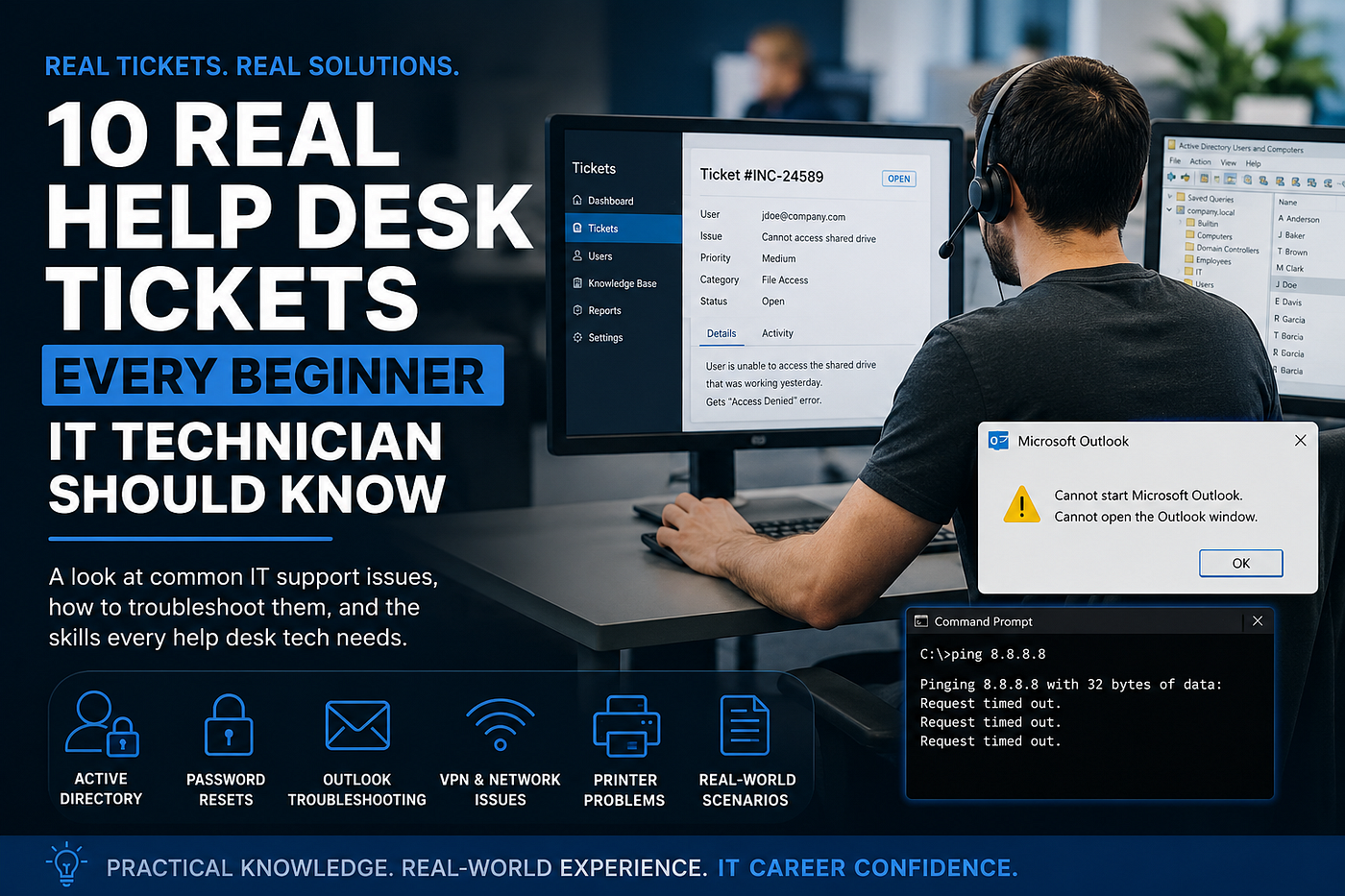 Real-world help desk tickets every beginner IT technician should understand before landing their first IT support job.
