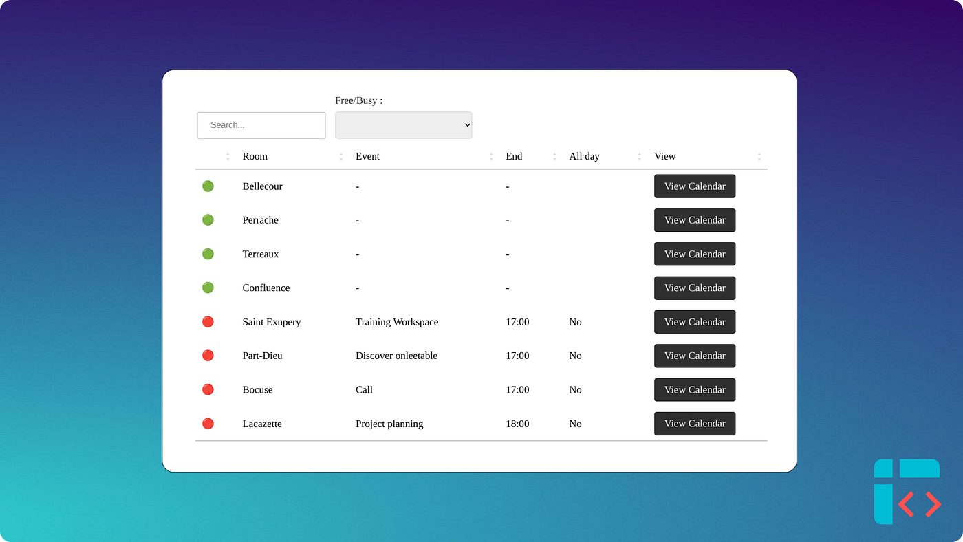 Create a room availability dashboard for Workspace with Apps Script and  onleetable | by Stéphane Giron | Medium