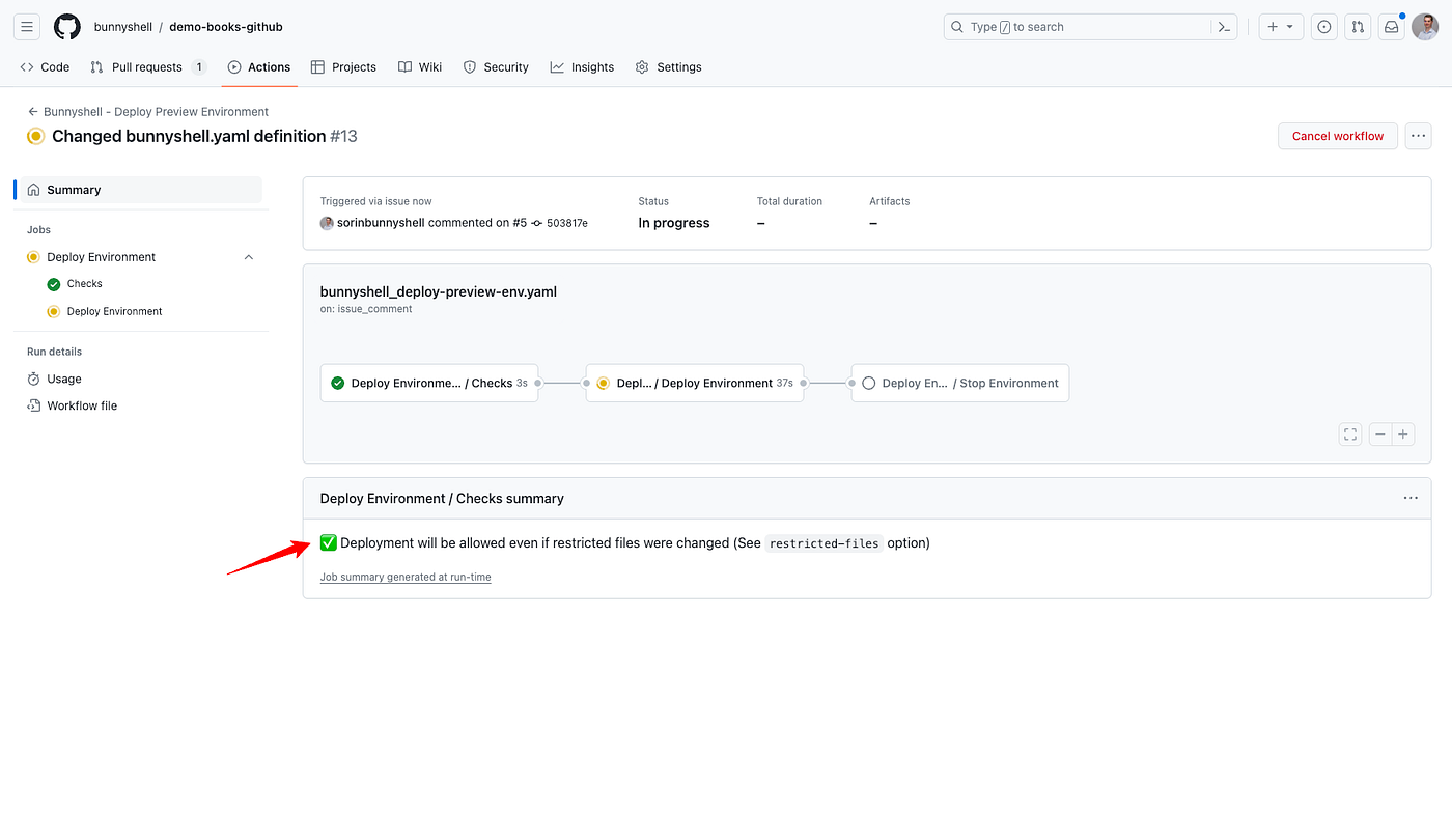 GitHub Pull Request comment + Associated Action (resumed deployment)