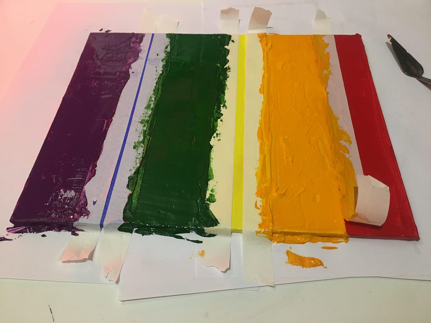 Rainbow Abstract Painting with Masking Tape / Acrylic Painting for