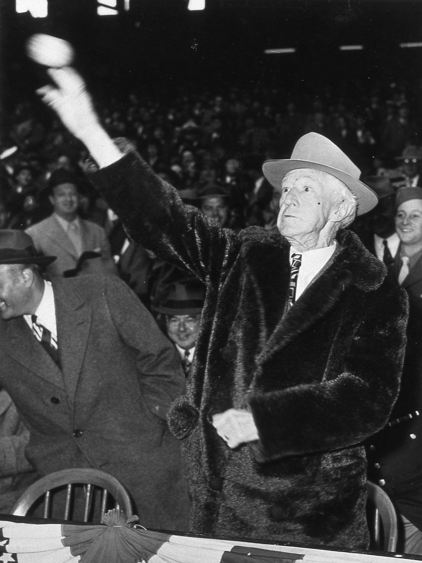 Landis throwing out the first ball at the 1943 World Series