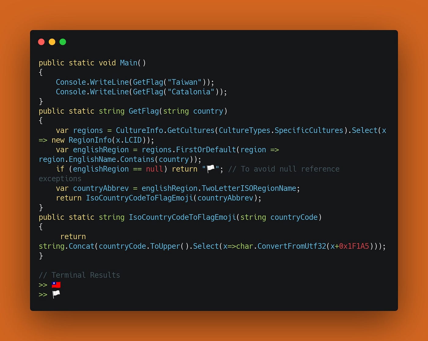 Convert Country Name To Flag Emoji in C# & the .NET ecosystem | by The  First Prototype | ITNEXT