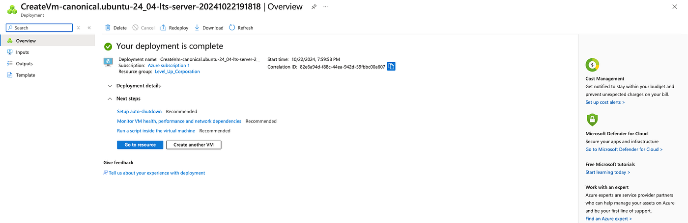 Linux VM is successfully deployed