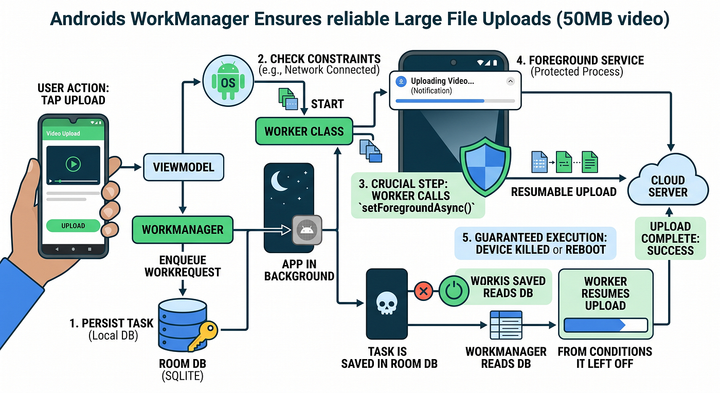 How to Handle Large File Uploads in Android Using WorkManager & Foreground Services