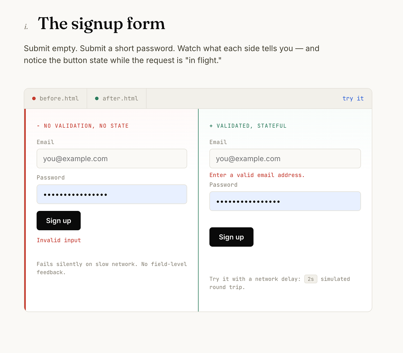 Sign up form both panes together