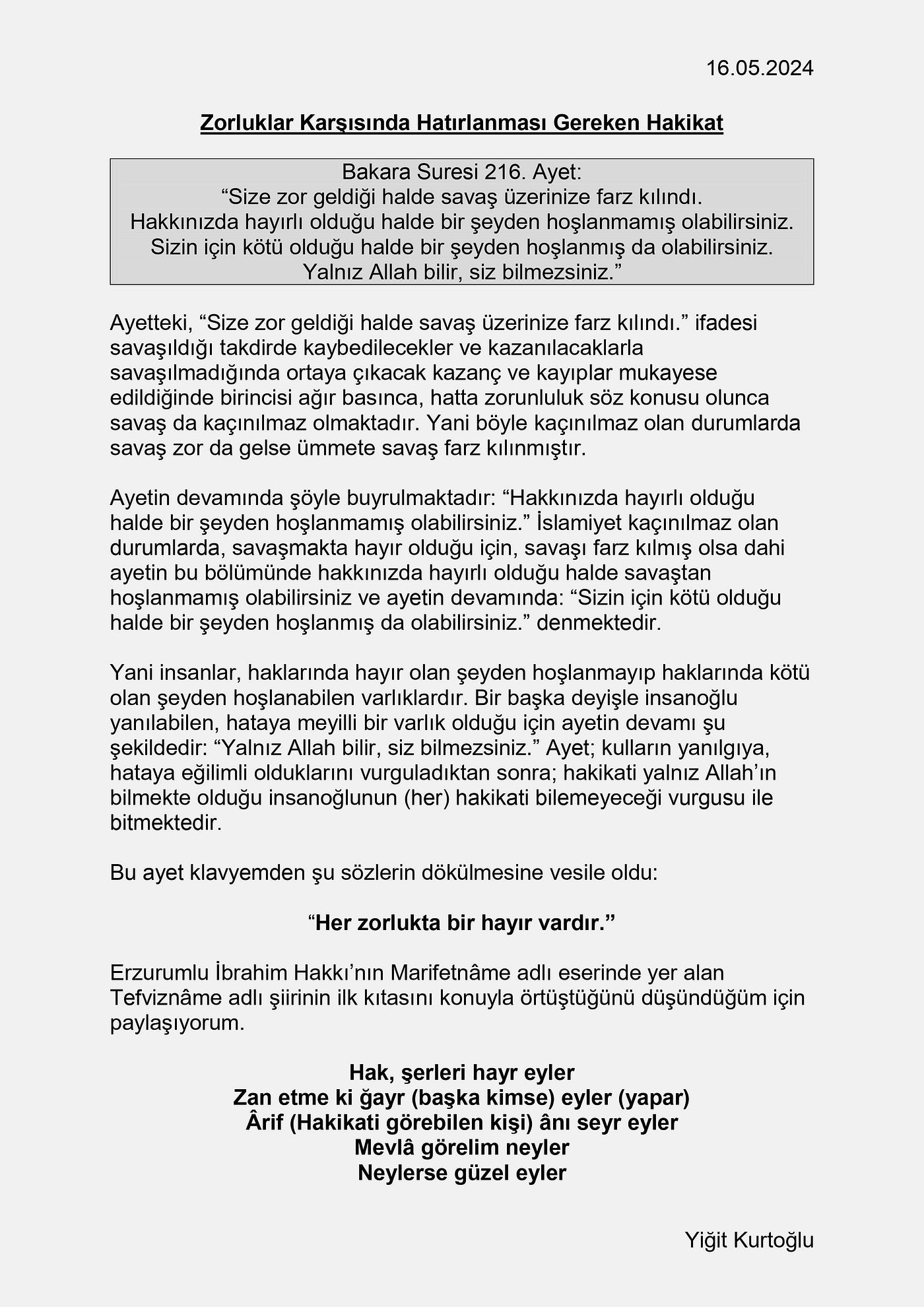 Zorluklar Karşısında Hatırlanması Gereken Hakikat