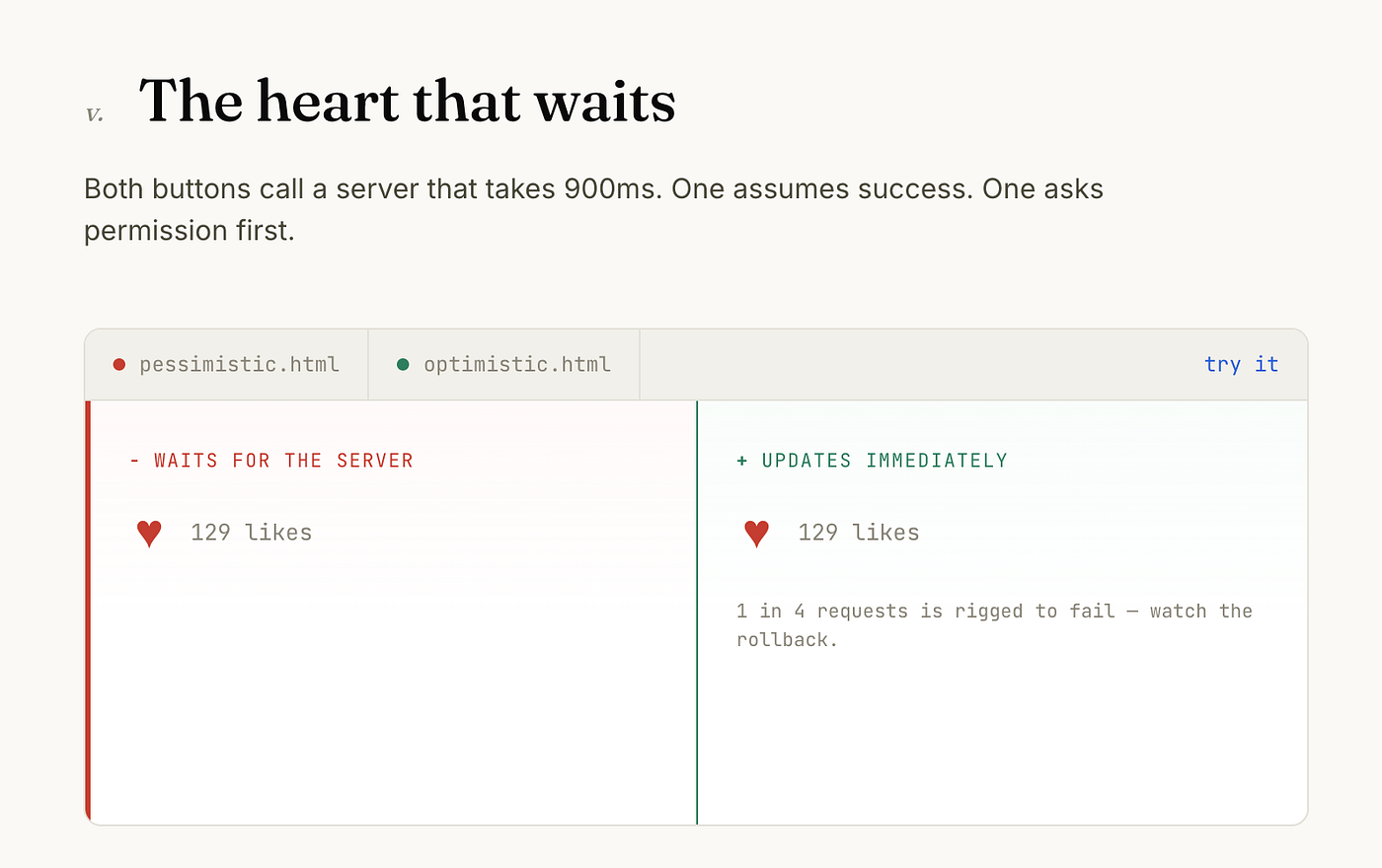 Optimistic like: ideally mid-rollback (catch the toast showing)
