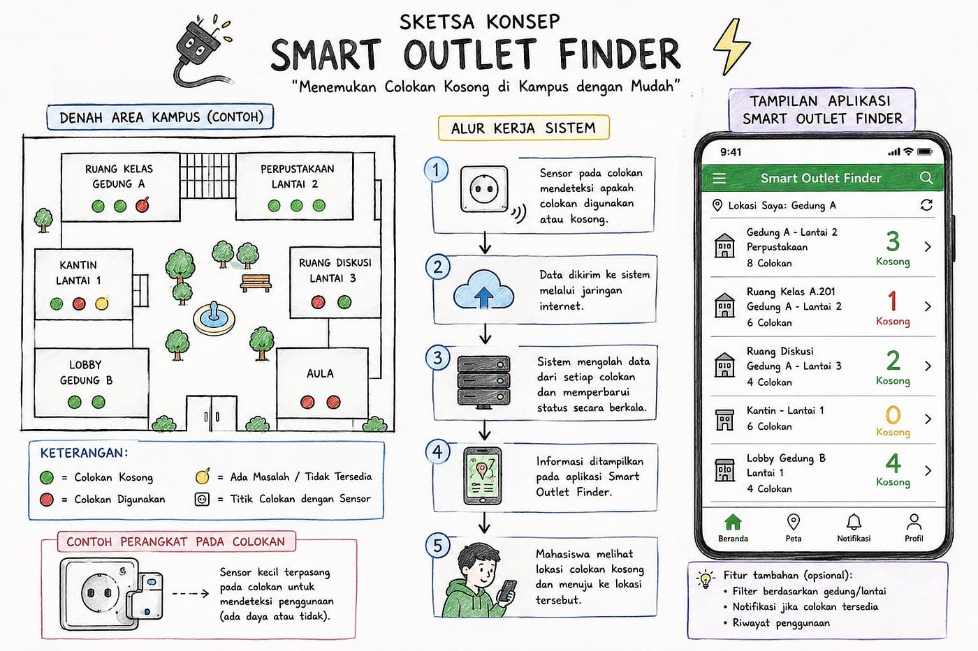 Smart Outlet Finder: Konsep Sistem Pencarian Colokan Kosong di Lingkungan Kampus