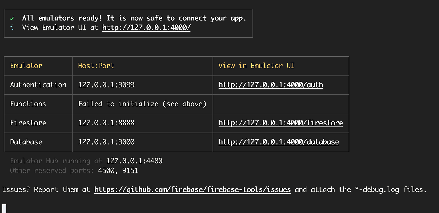 Firebase Emulator Running