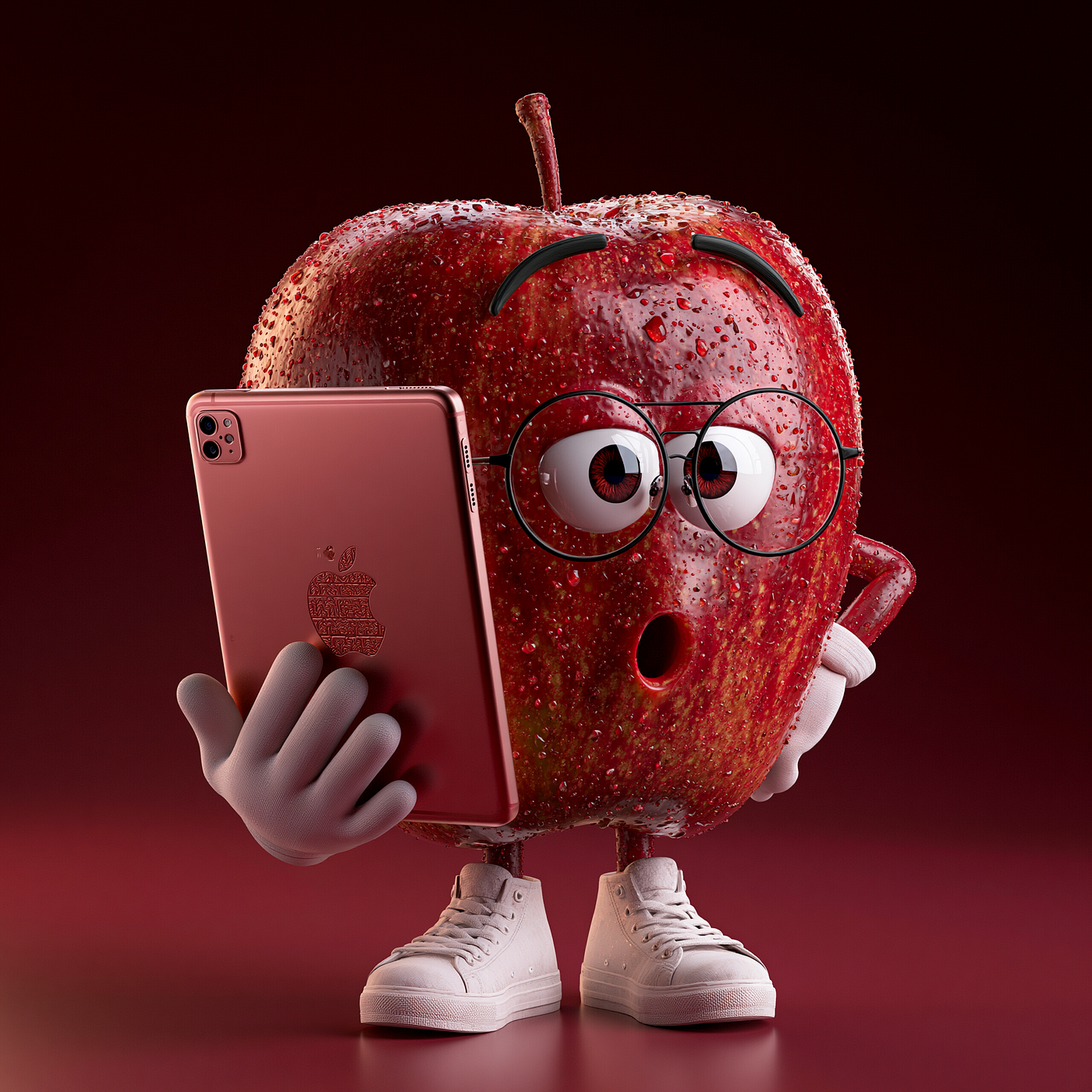 an image of an apple holding an apple tablet device — created by the author in Midjourney v8.1