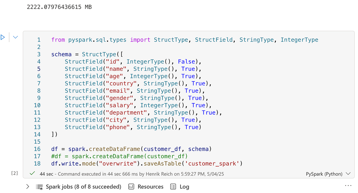 Microsoft Fabric: Consider making spark.createDataframe obsolete in your Spark Notebook solutions