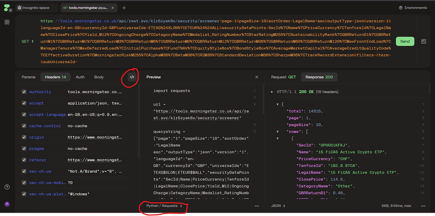 Concealed APIs — Scrap fast, scrap easy, scrap well: Morningstar and  Vanguard Examples. | by Franklin Schram | Medium