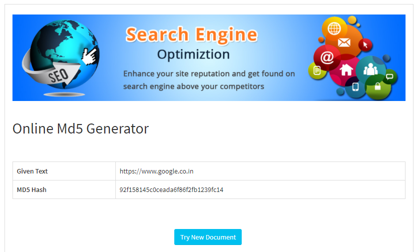 SEO tool MD5 Generator– Generate the MD5 hash of any string or website | by  The Webomania | Medium