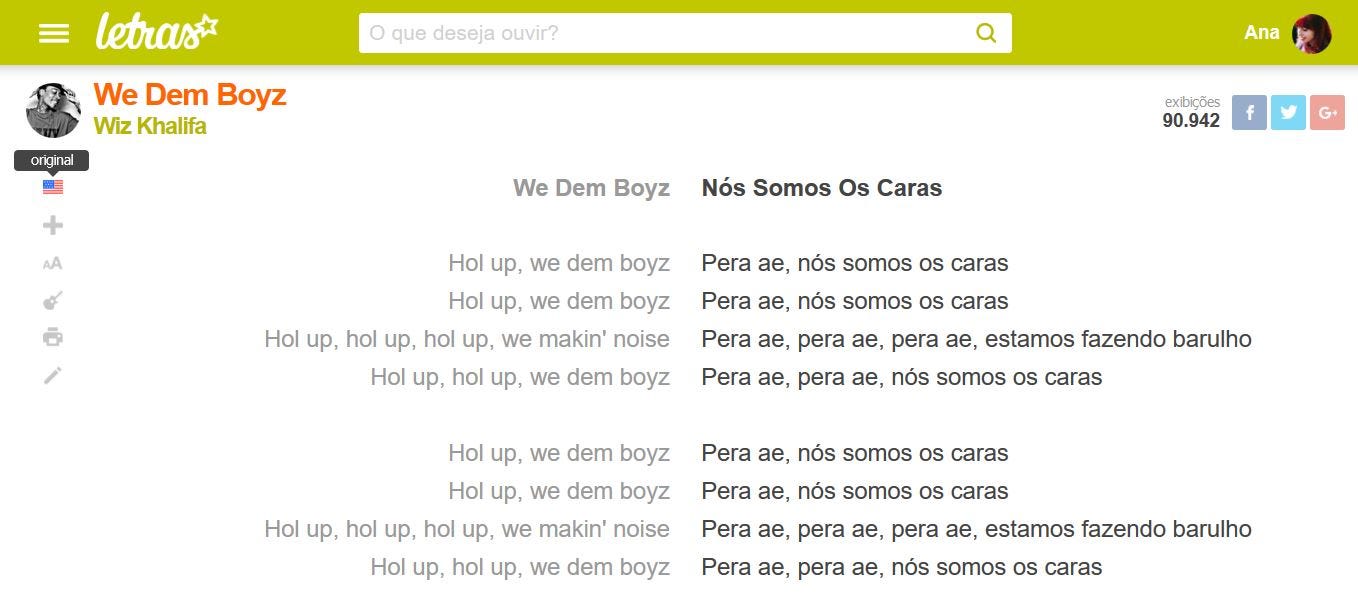 Mas é letra de música… não é só usar o Google Tradutor?