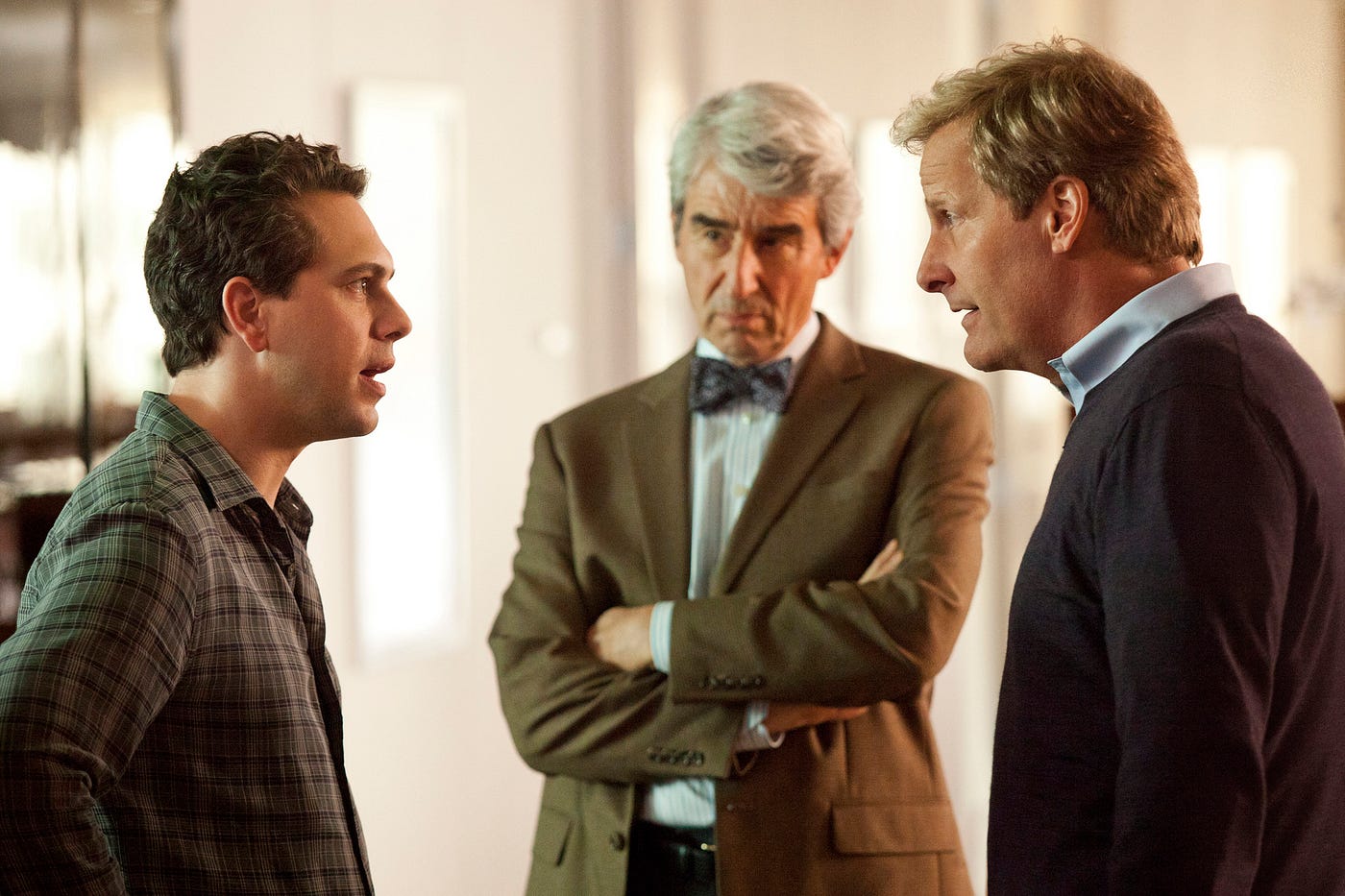 Thomas Sadoski, Sam Waterston, and Jeff Daniels in The Newsroom | Credit: HBO