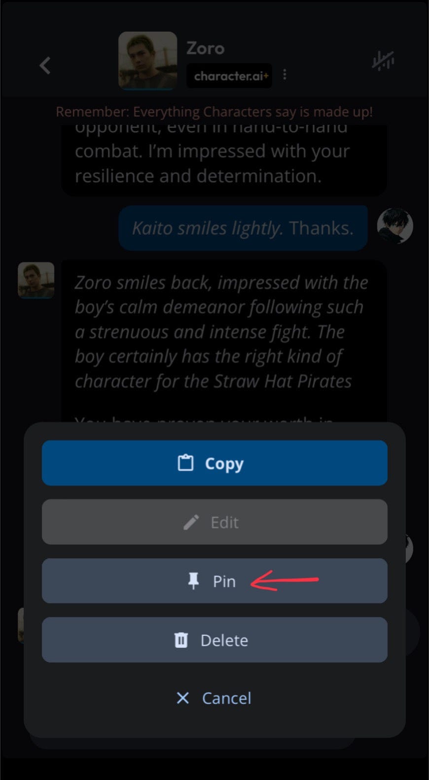 Pinned memories on Character.AI. This feature allows you to pin up to 5… |  by Adler AI | Medium