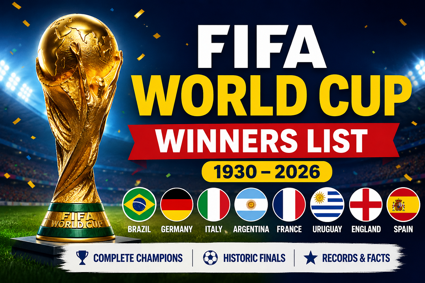 FIFA World Cup Winners List (1930–2026)