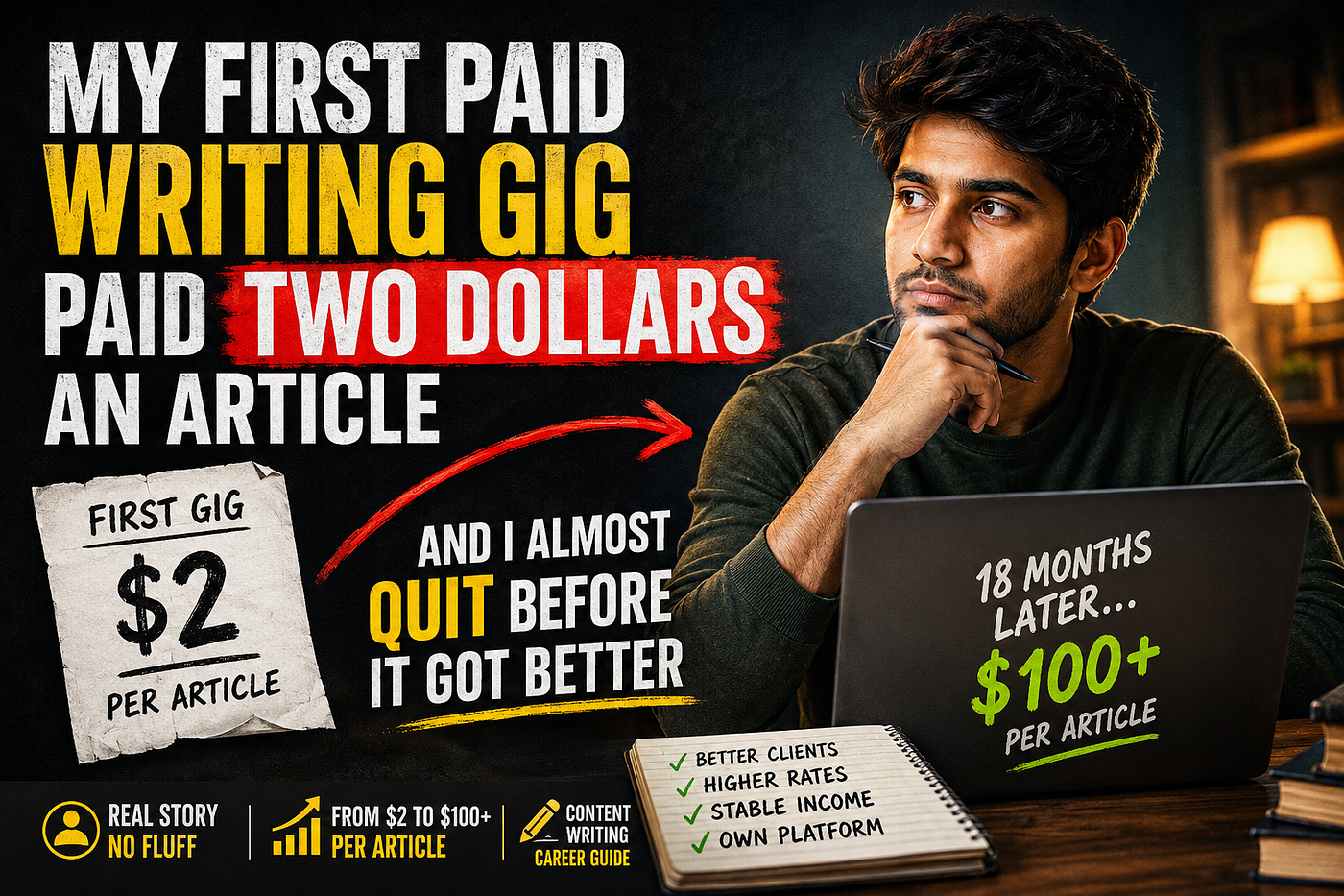 My First Paid Writing Gig Paid Two Dollars an Article, and I Almost Quit Before It Got Better