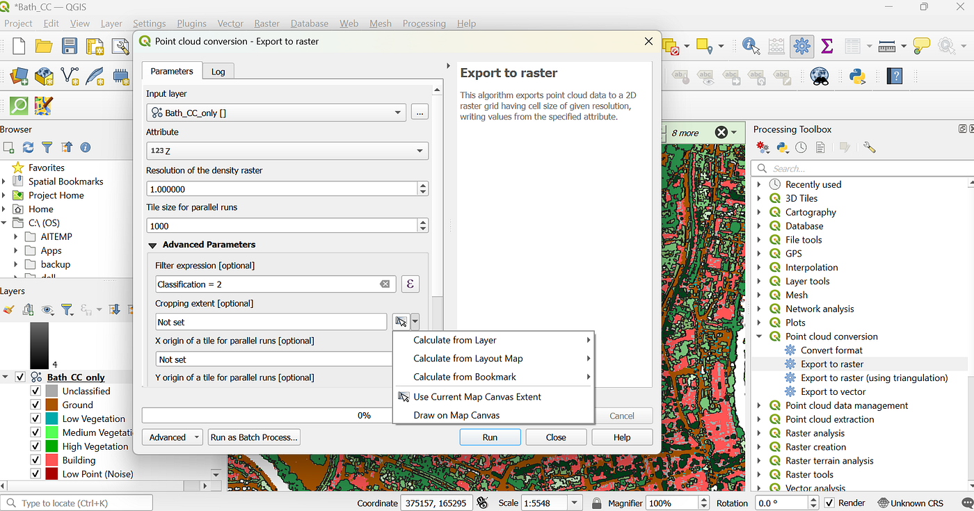 Preparation of DSM unpreprocessed Raster layer.