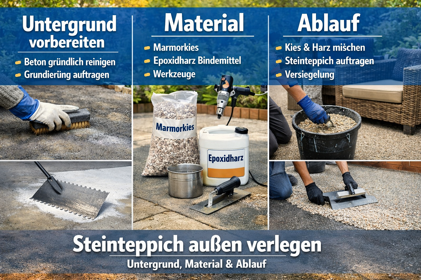 Steinteppich außen verlegen Untergrund, Material & Ablauf