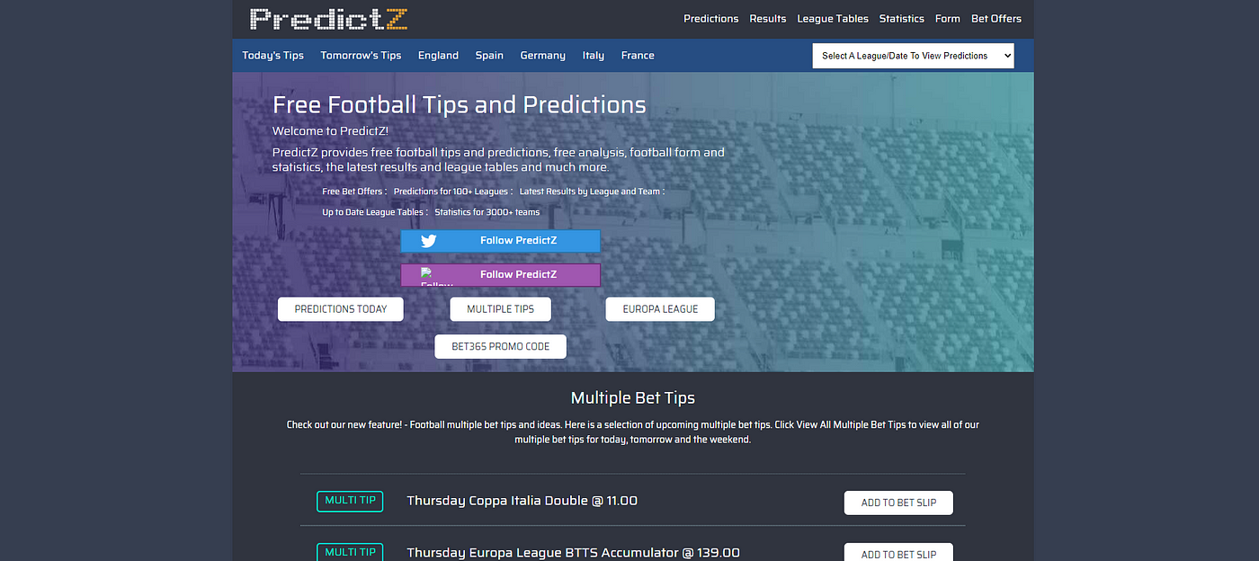 Free Soccer and Football Predictions and Tips, Statistics and Free Bet  Offers 