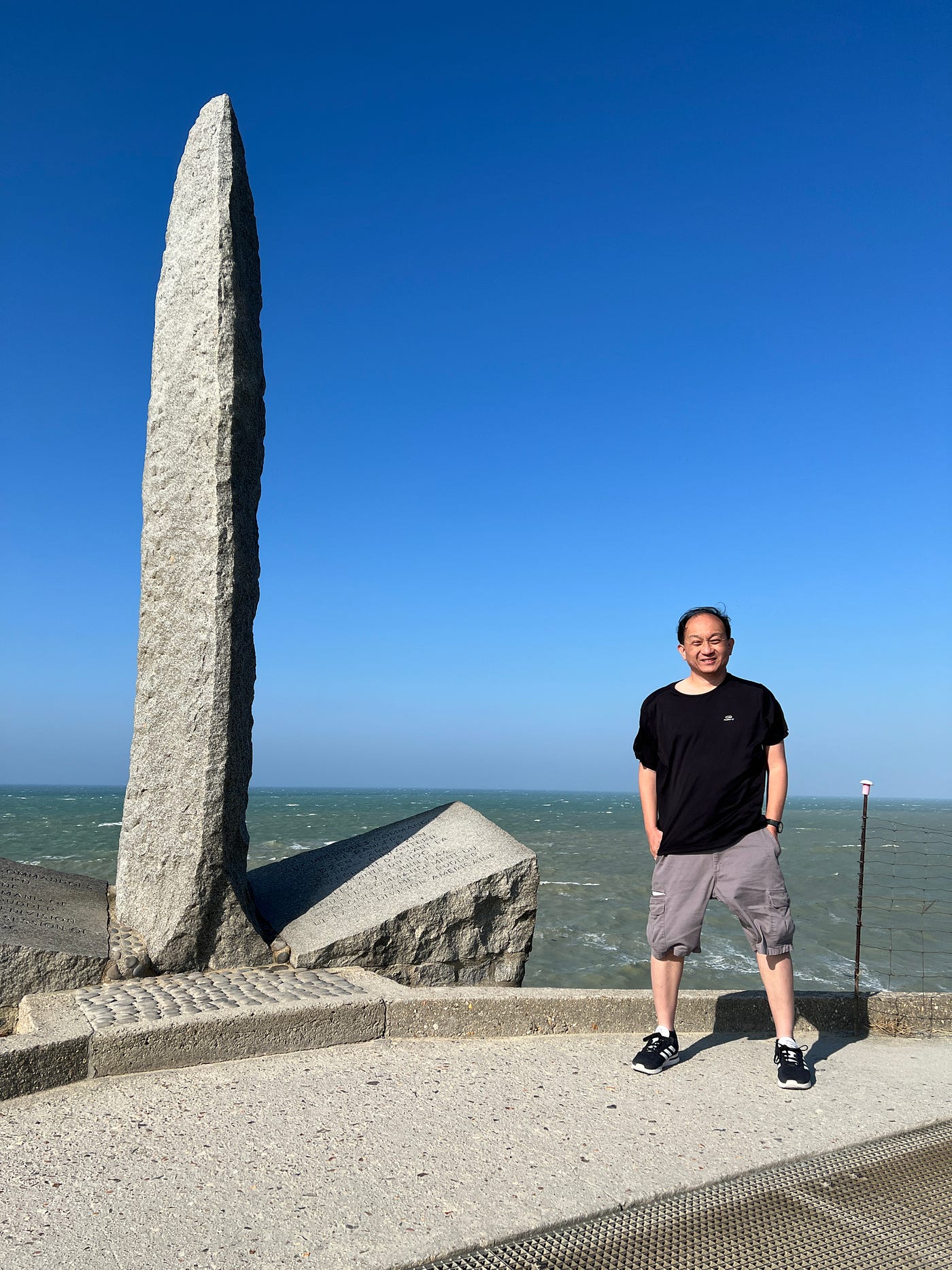 Posing with the Pointe du Hoc Ranger Monument