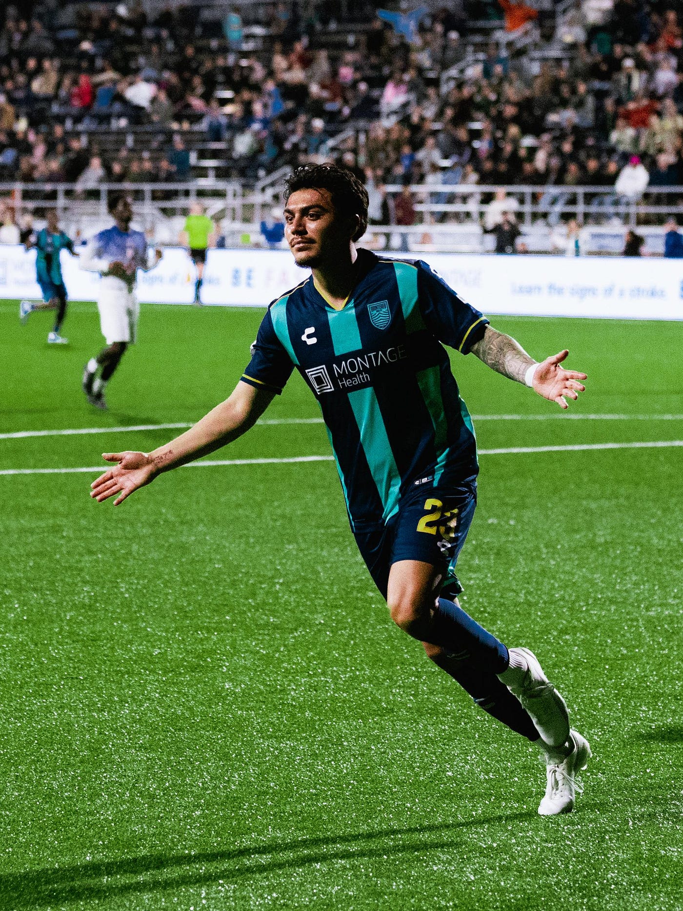 Blancas was on Cloud 9 after his score. Image via Monterey Bay FC.