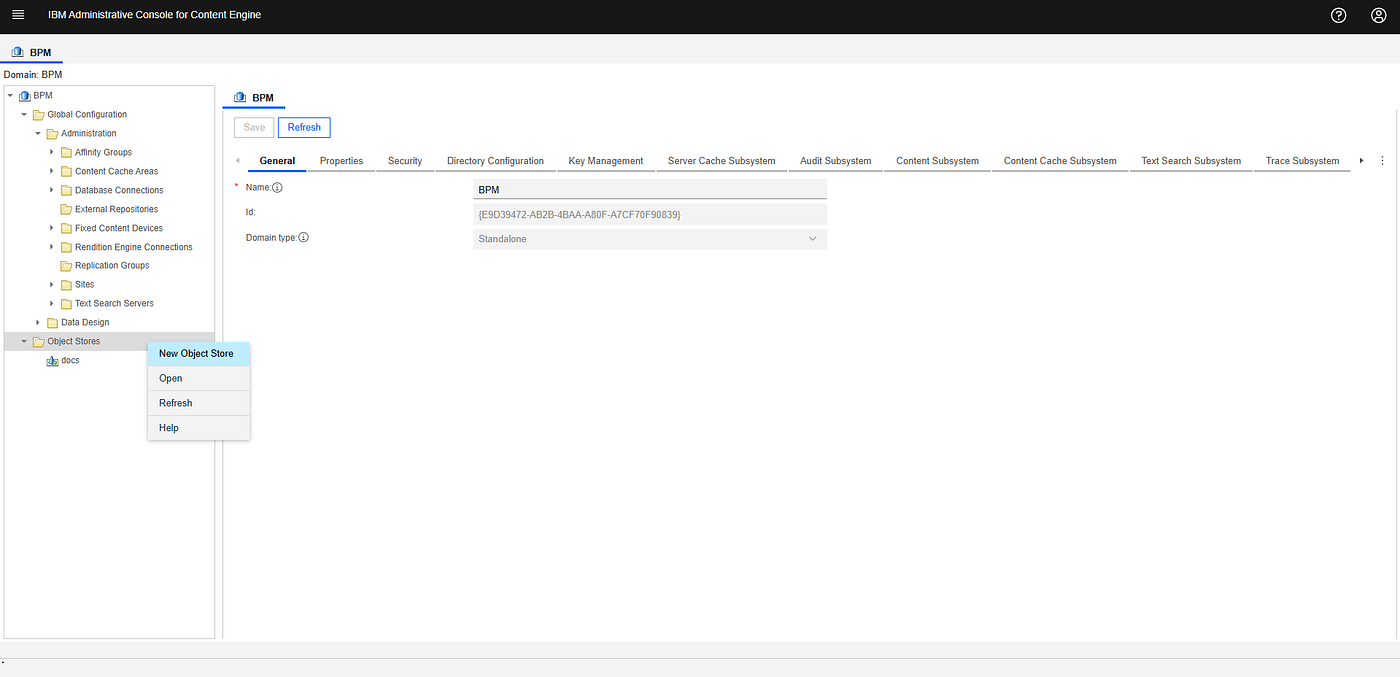 Creating tos & dos Object Stores in Embedded CPE of BAW using ACCE