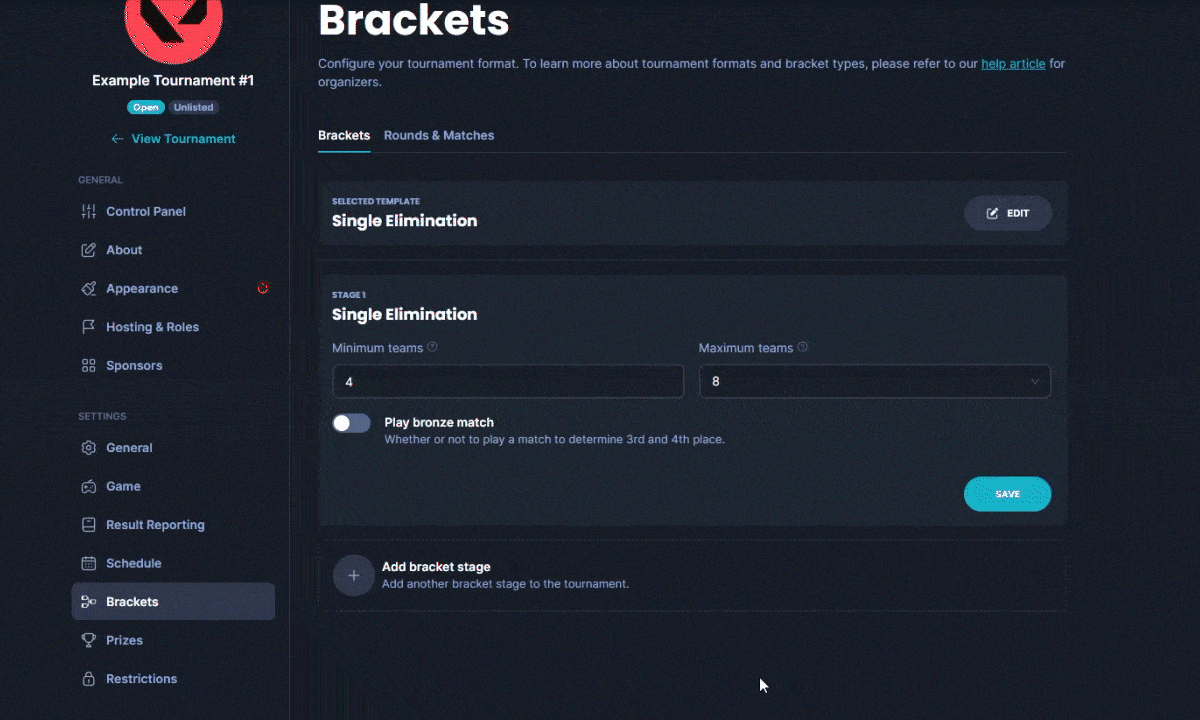 Tournament & league manager: brackets, schedules