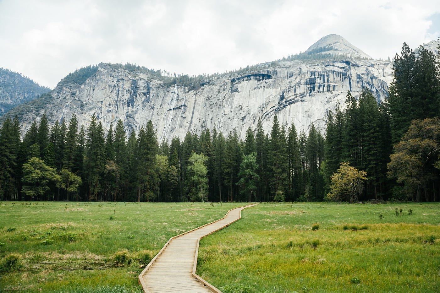 Wooden path in Yosemite Valley.