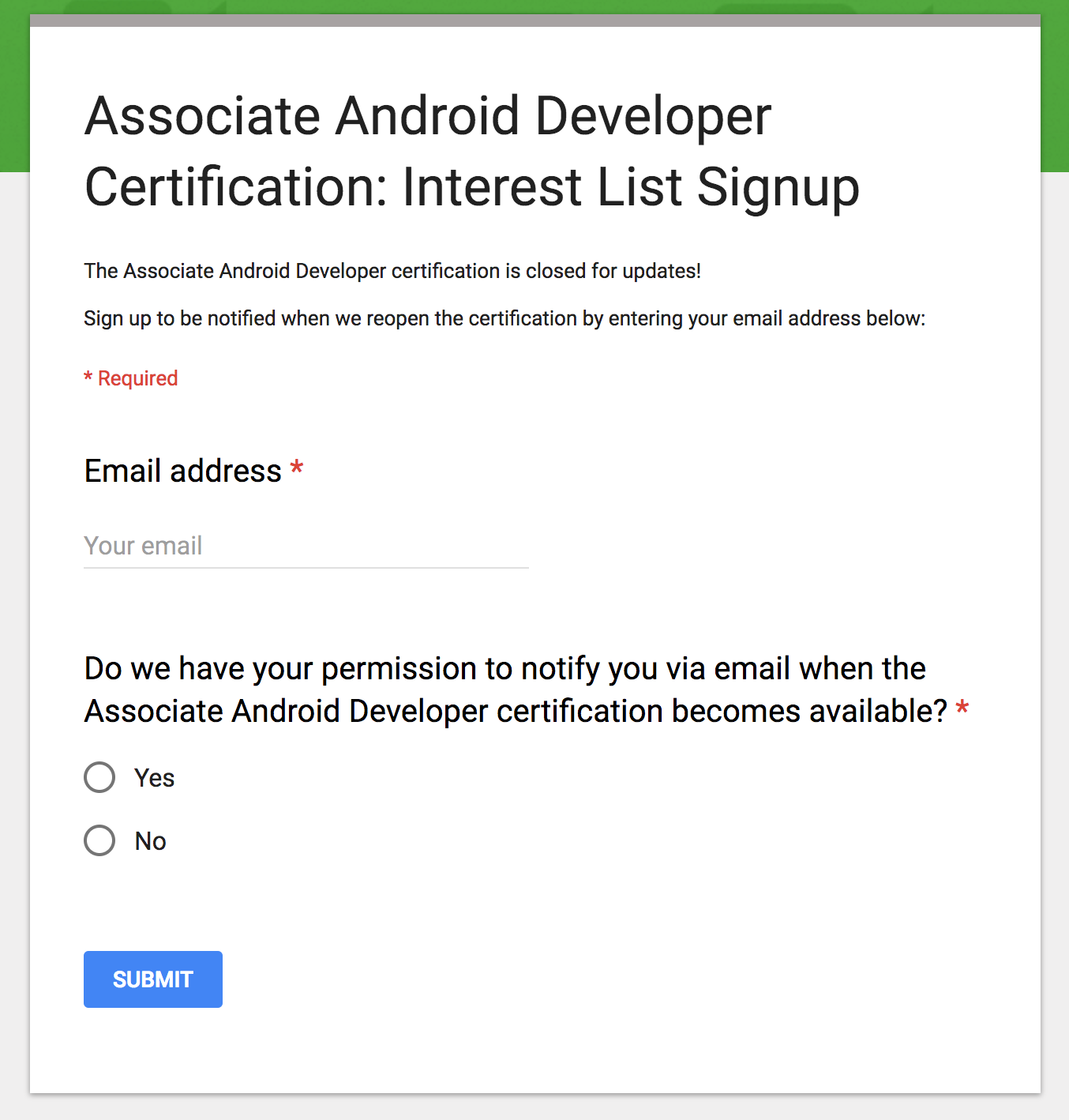 google android developer exam