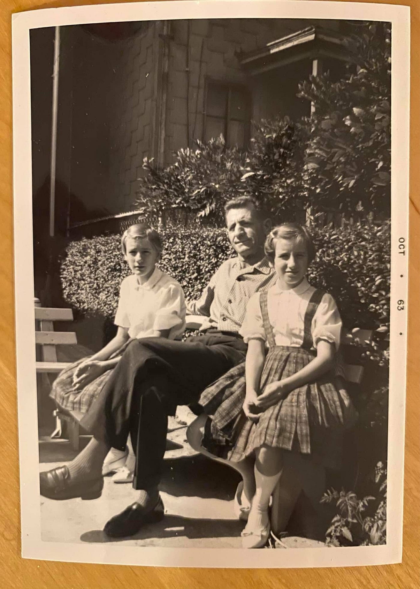 Author’s pic of my dad, my (older) sister Angie & me in the foreground.