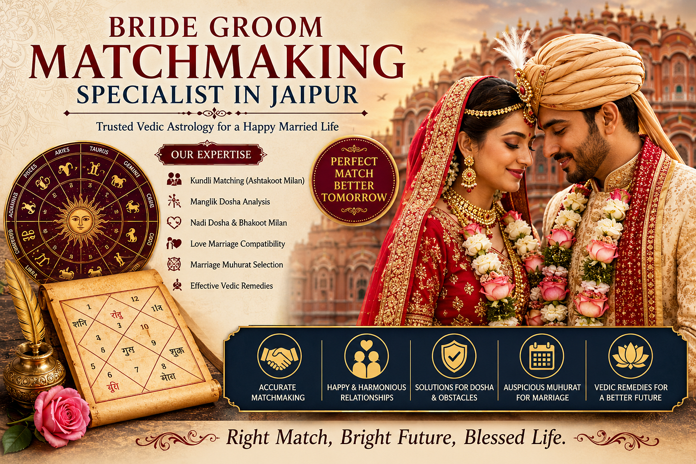 Bride Groom Matchmaking Specialist in Jaipur — Trusted Vedic Kundli Matching for a Happy Marriage