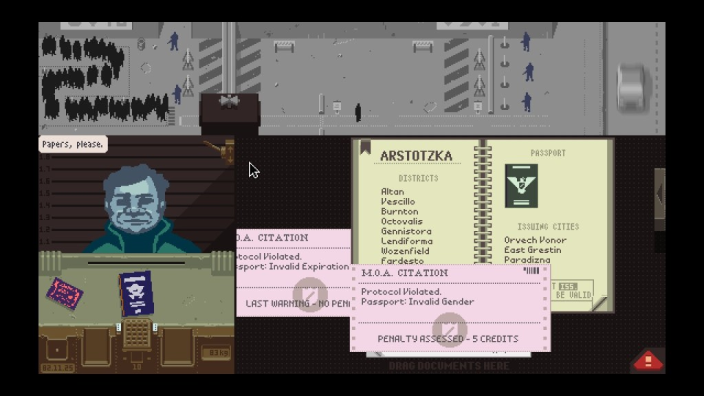 Tela do jogo Papers, please (Lucas Pope, 2013)