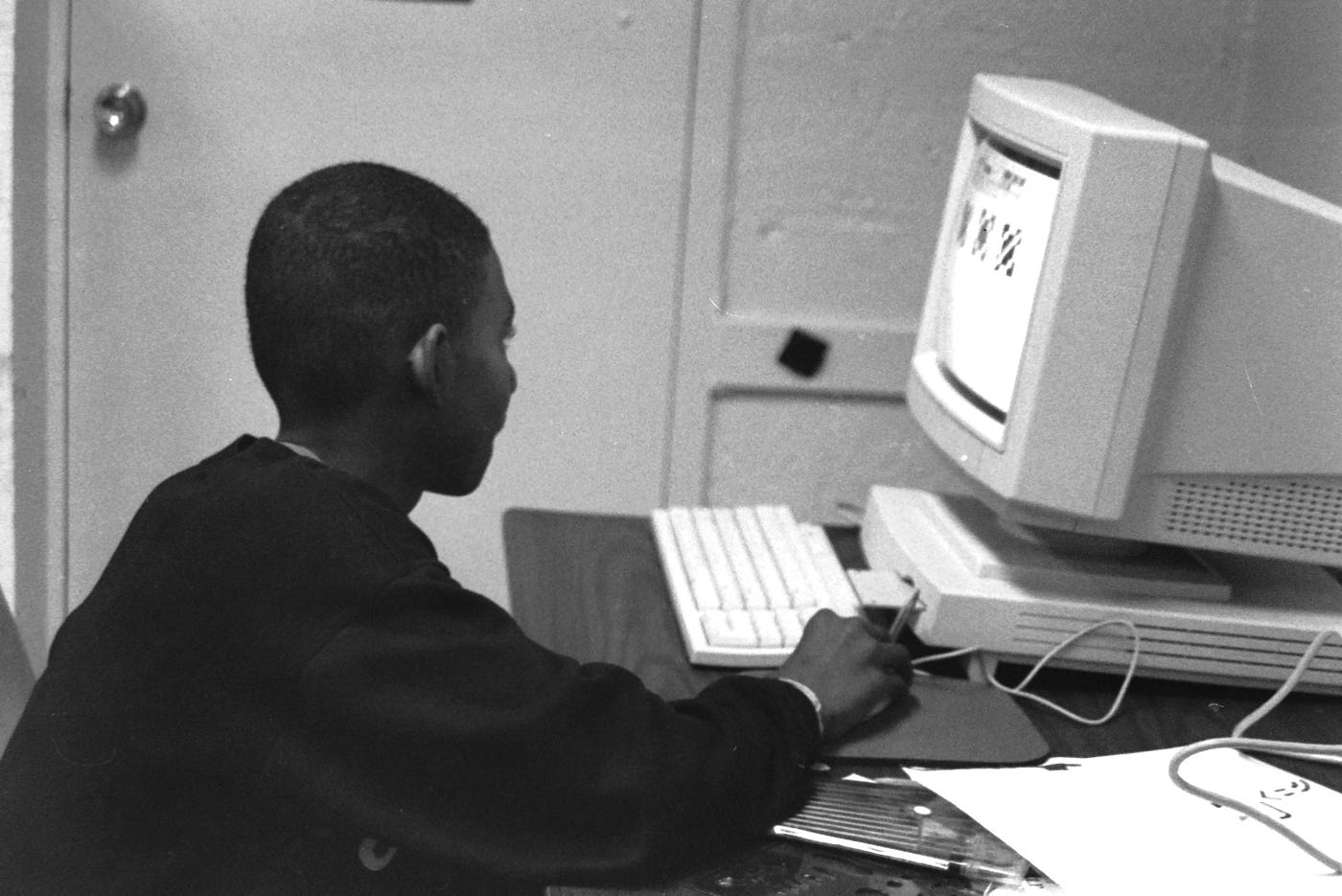 Left: My art class plan (circa 1992); Right: Youth working on computer graphics at South Jamaica Houses (circa 1993)