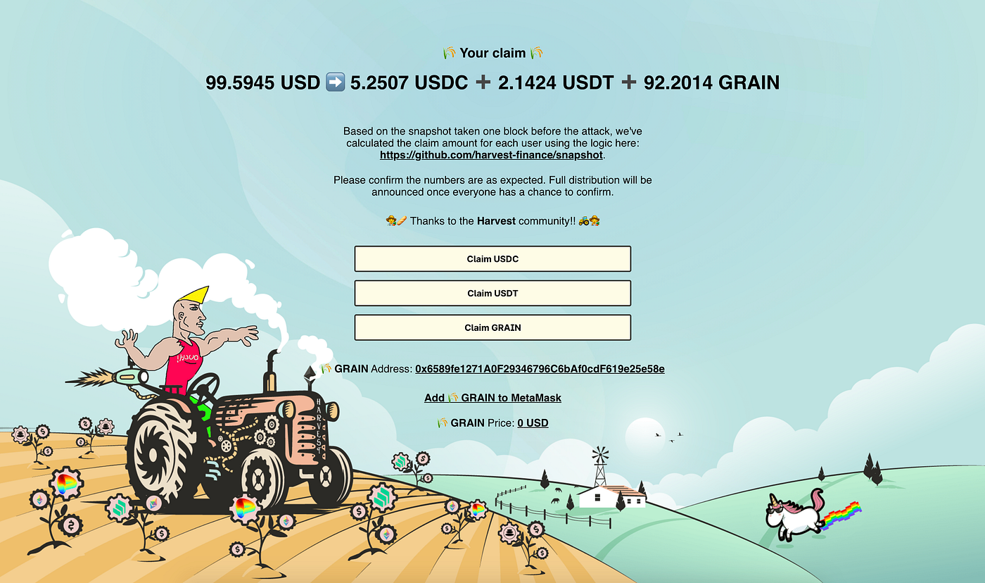 Announcing the 🌾 GRAIN claims portal | by Harvest Finance | Harvest Finance  | Medium