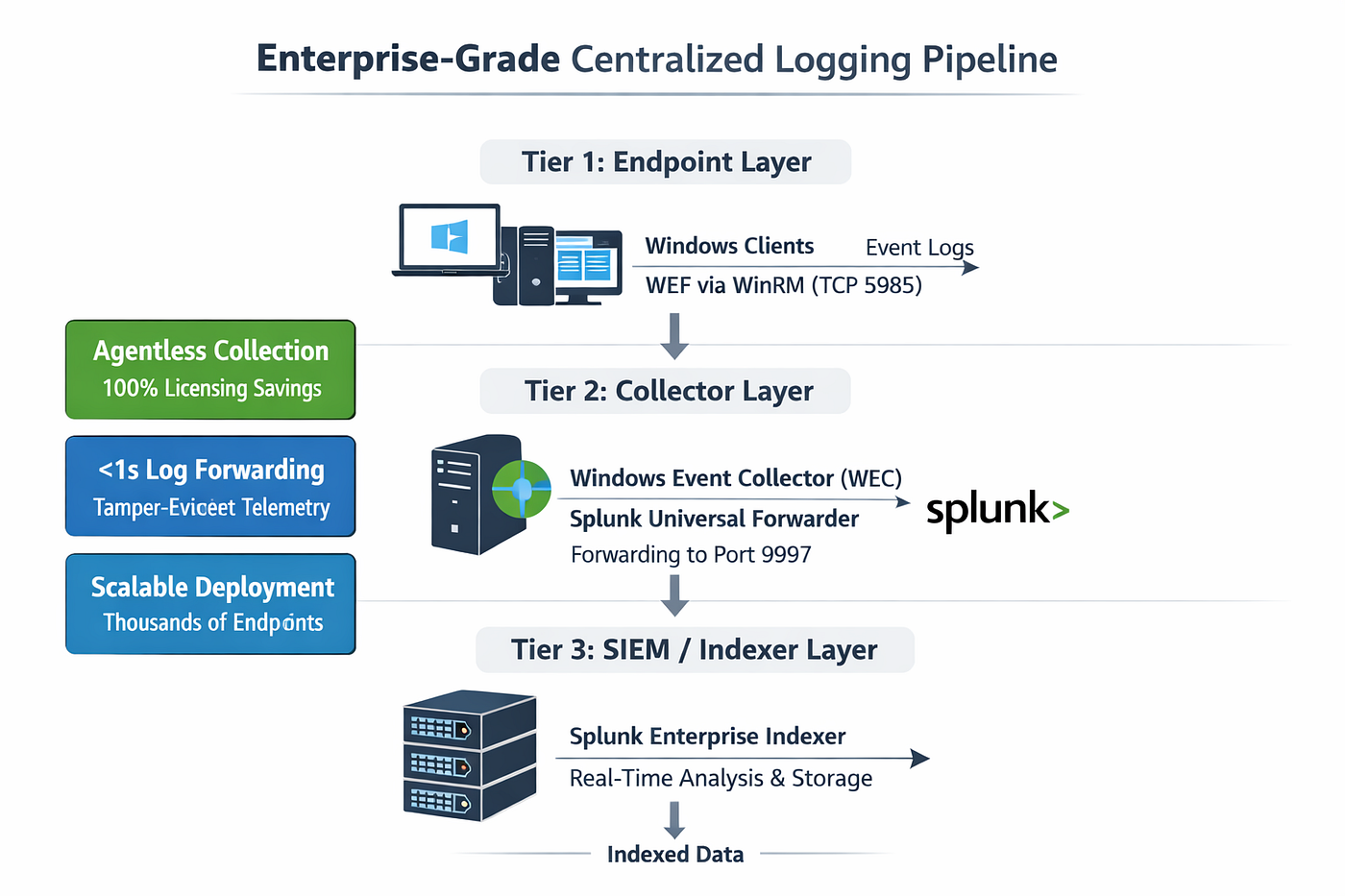 Designing a Centralized Windows Logging Pipeline with Windows Event Forwarding and Splunk