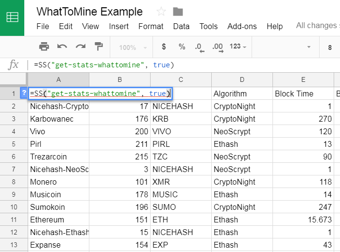 How to Get The Most Profitable Cryptocurrencies to Mine and More in Google  Sheets | by John Young | Spreadstreet | Medium