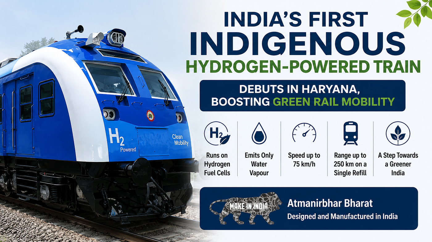 India’s First Indigenous Hydrogen-Powered Train Debuts in Haryana, Boosting Green Rail Mobility
