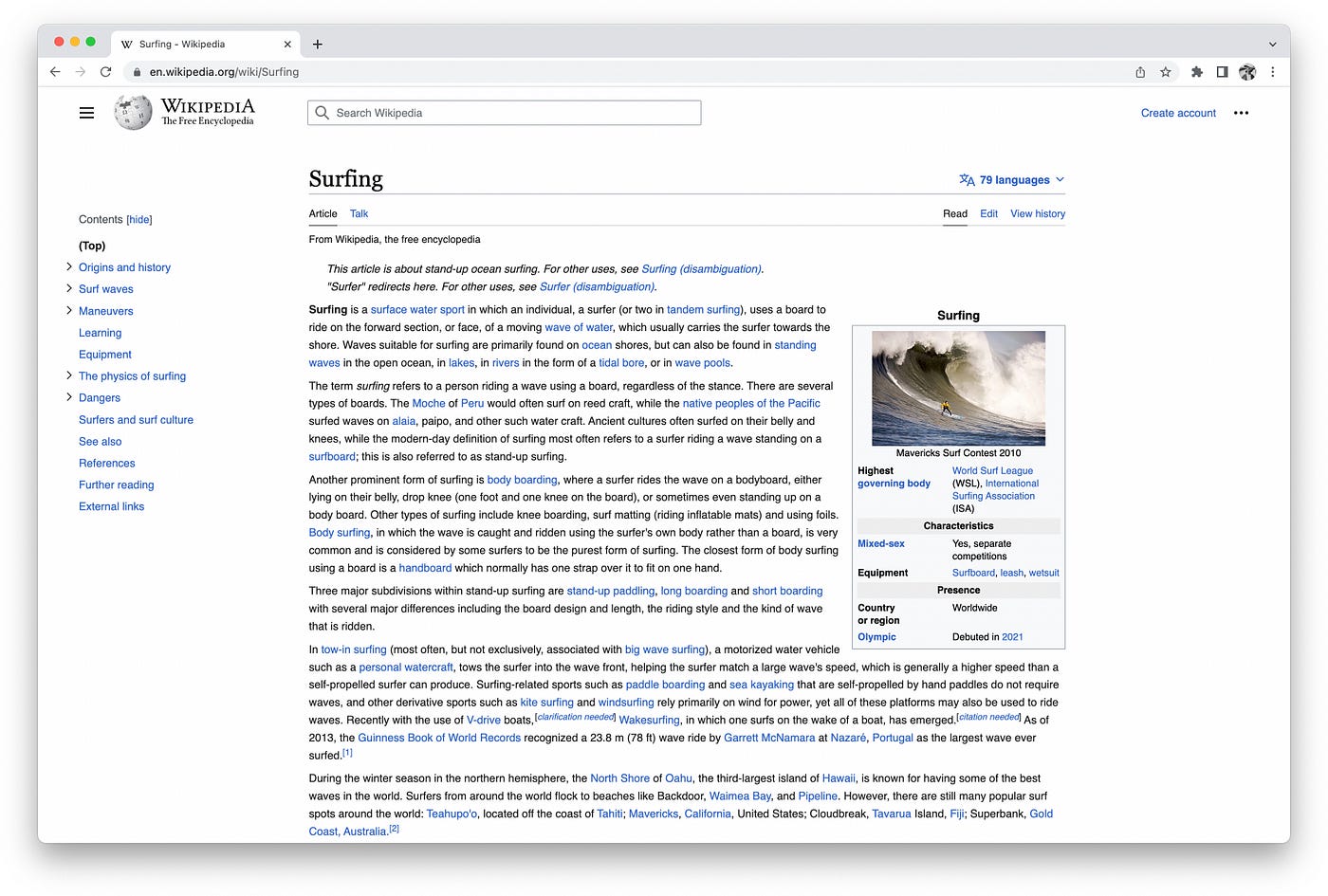 Screenshot of updated Wikipedia interface that uses only whitespace to separate the various interface regions
