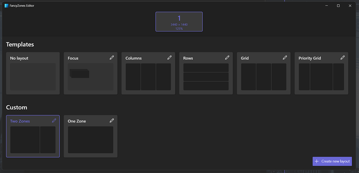 FancyZone layout editor — screenshot by author