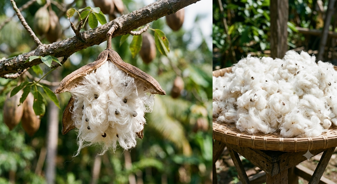 Naturally hollow and 86% air: The raw fiber of the Ceiba pentandra (Kapok) tree functions as a flawless, self-ventilating cooling system