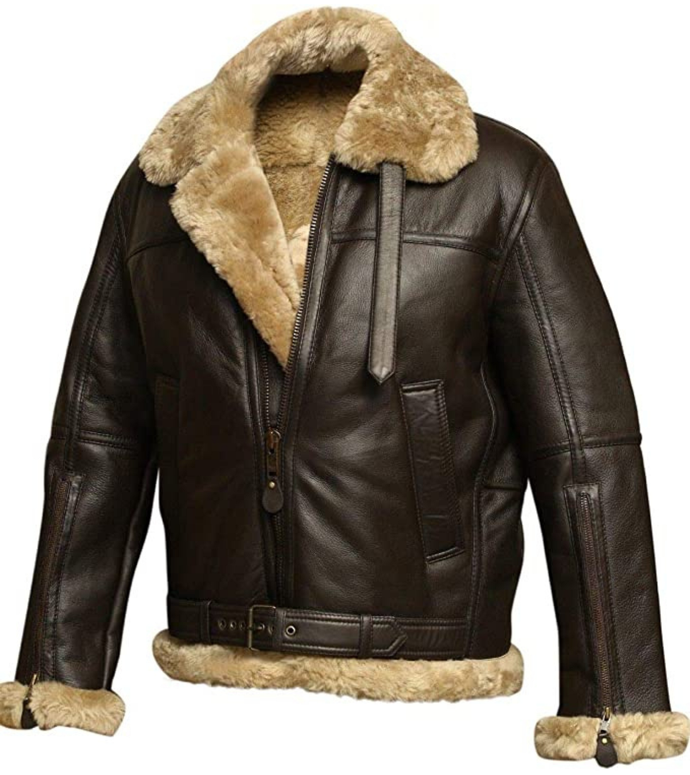 Alberto Brown B3 Shearling Aviator Leather Bomber Jacket