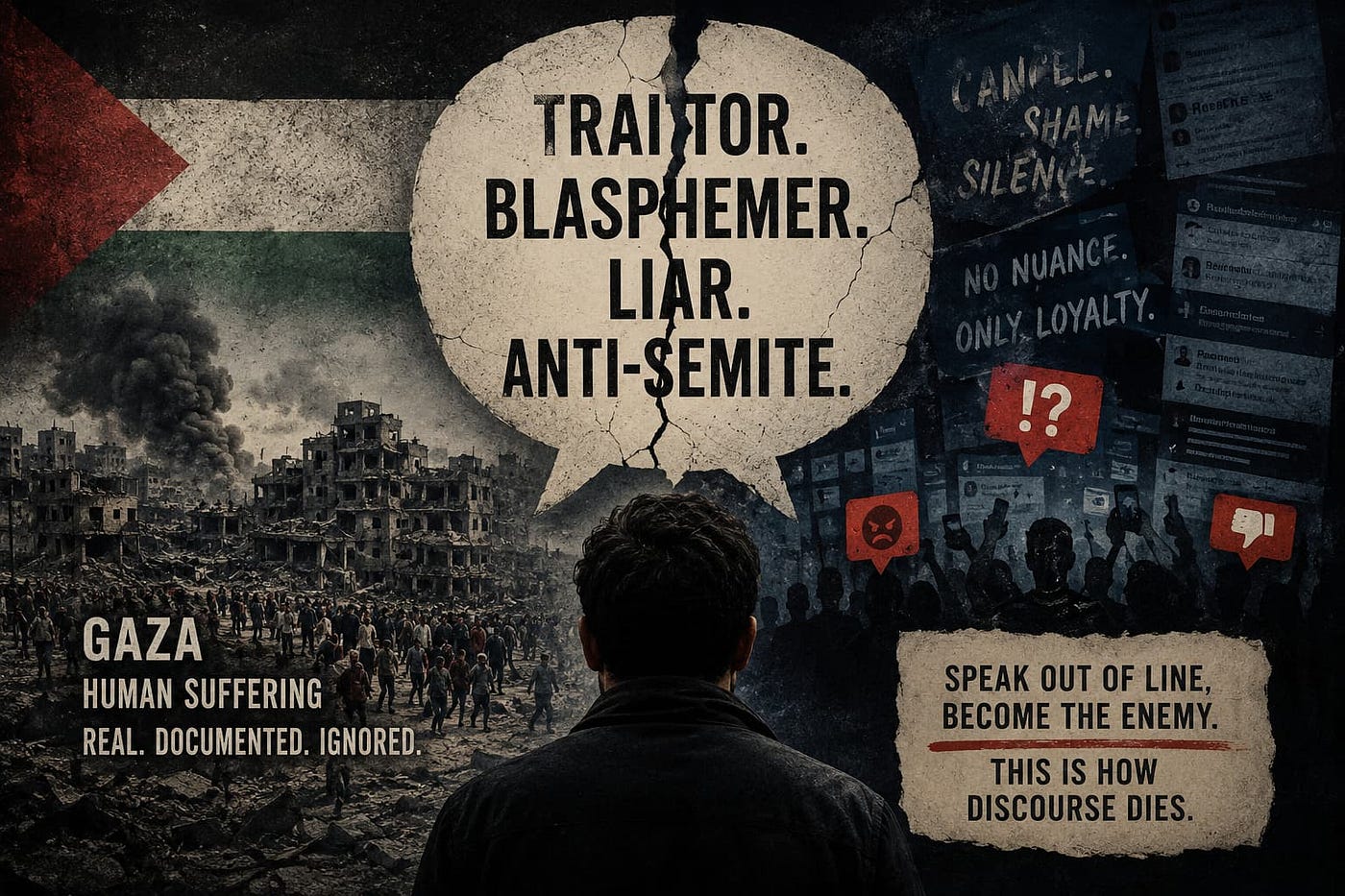 Political arguments around Gaza no longer collapse over facts alone. One word can redraw friendships, reputations, and moral belonging overnight.
