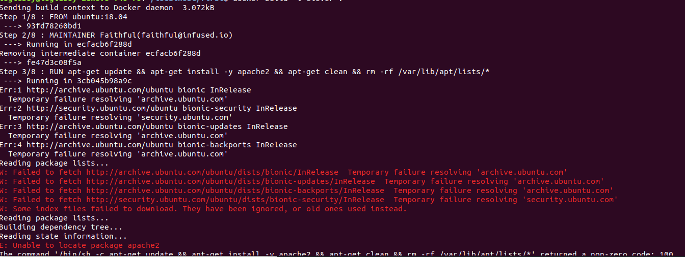 SOLVED: Docker build “Could not resolve 'archive.ubuntu.com'” apt-get fails  to install anything | by Faithful Anere | Medium