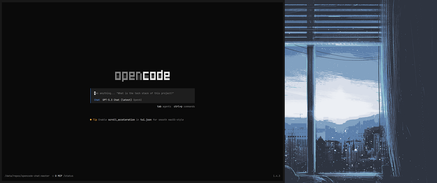 Running OpenCode in our minimal desktop — screenshot by author