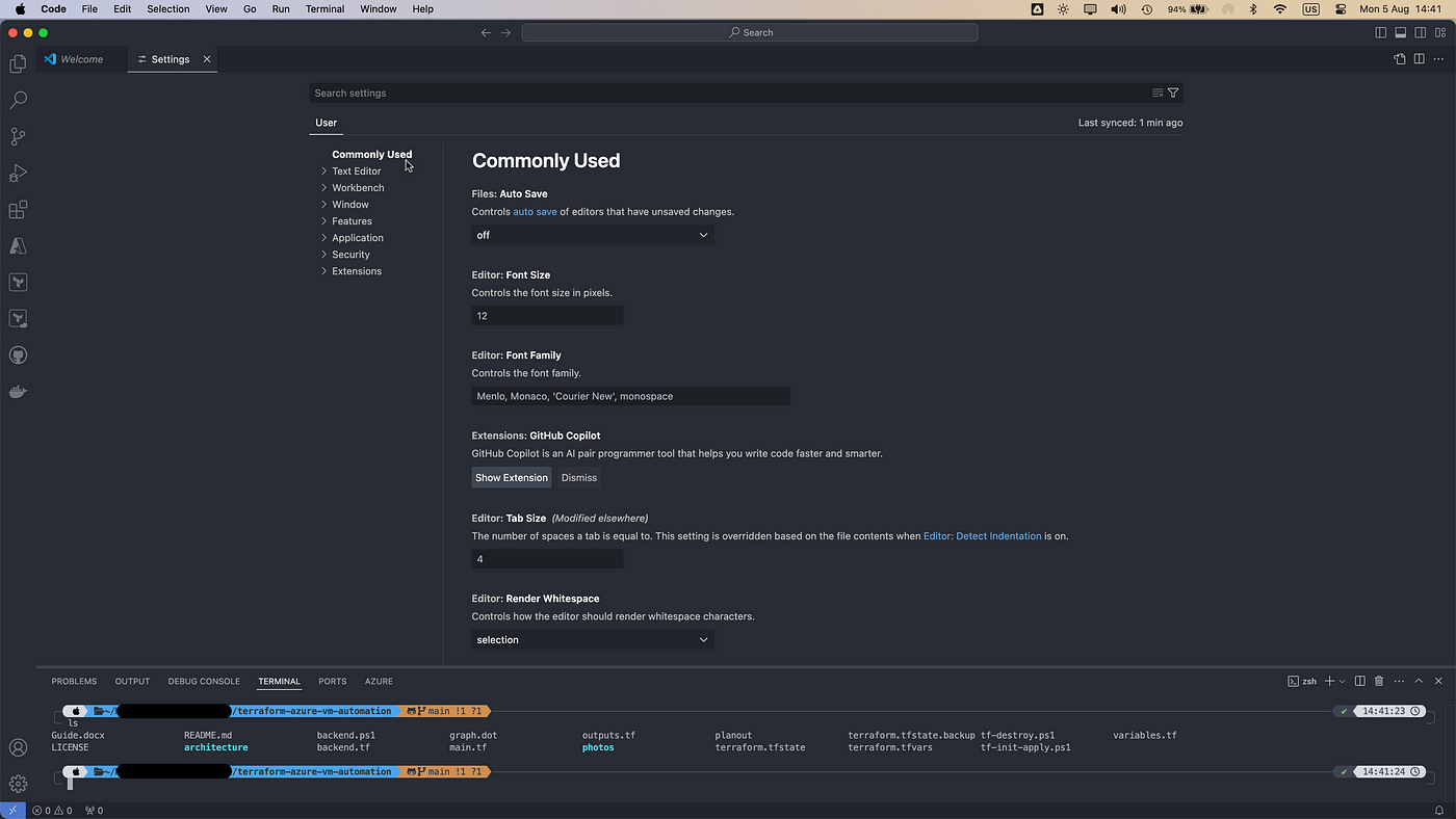 Microsoft Visual Studio Code Customized Terminal.