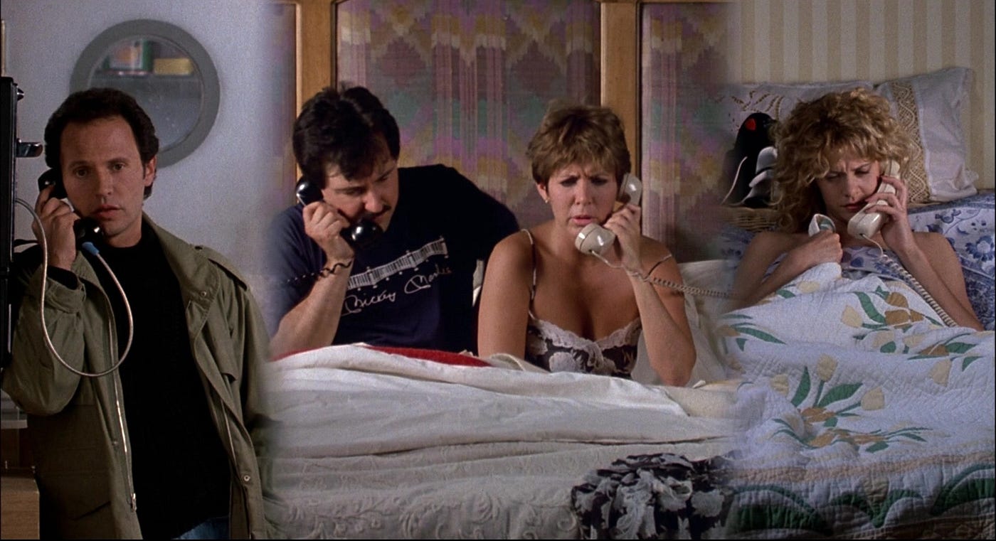 Billy Crystal, Bruno Kirby, Carrie Fisher and Meg Ryan in “When Harry Met Sally …”